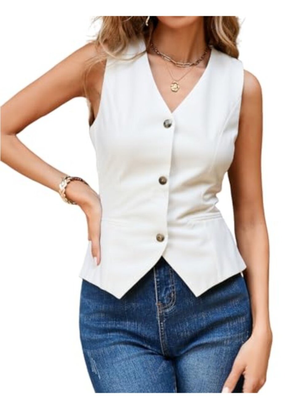 Women's Sleeveless Blazer Vest Classic Button Front Waistcoat